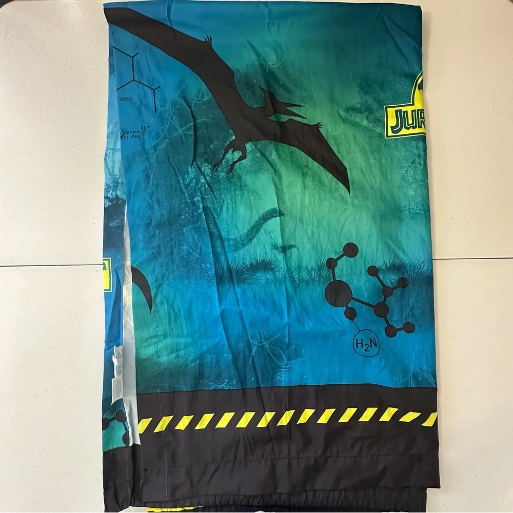 Lot of 2 Jurassic World curtains w/‎ ties approx 64”x39.5” blue yellow green
